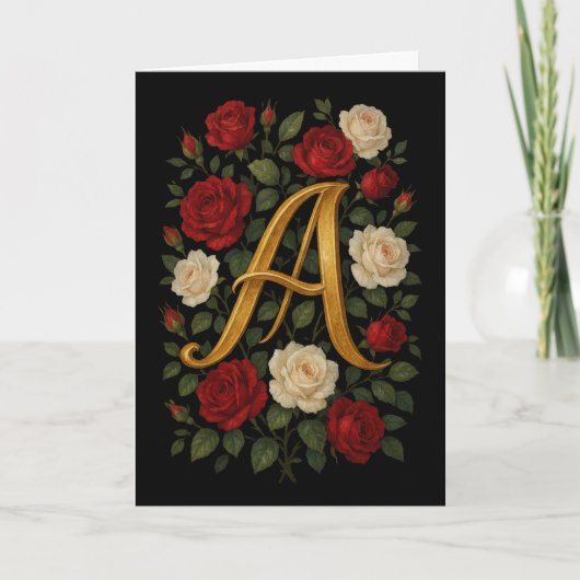 Betoverde Klimrozen Initiaal “A” Kaart (Voorkant)