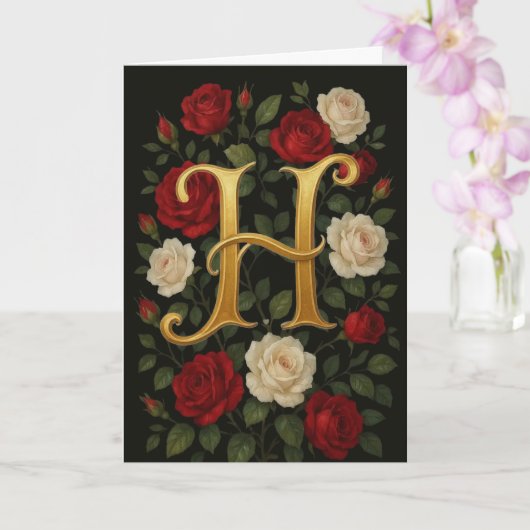 Betoverde Klimrozen Initiaal “H” Kaart (Orchidee)