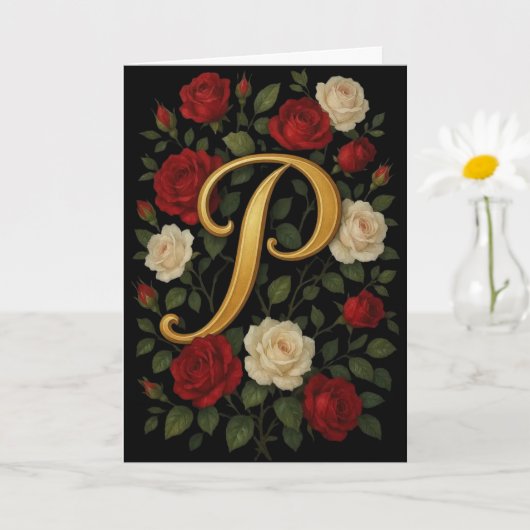 Betoverde Klimrozen Initiaal “P” Kaart (Kleine Plant)