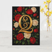 Betoverde Klimrozen Initiaal “Q” Kaart (Gele Bloem)