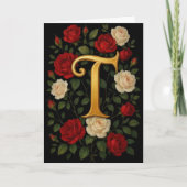 Betoverde Klimrozen Initiaal “T” Kaart (Voorkant)
