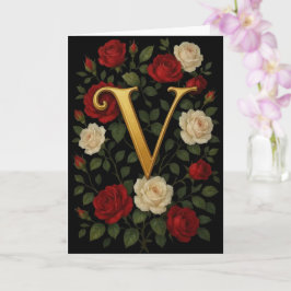 Betoverde Klimrozen Initiaal “V” Kaart