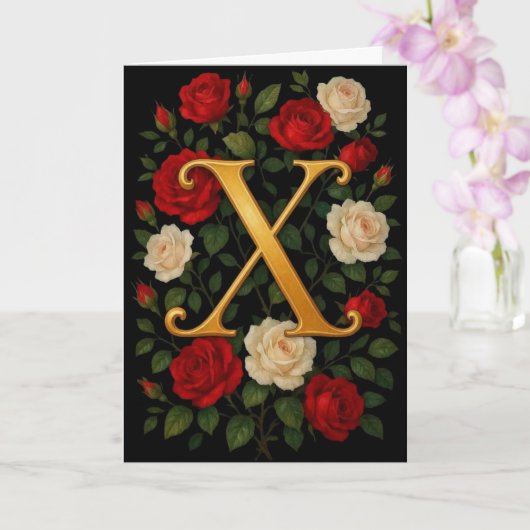 Betoverde Klimrozen Initiaal “X” Kaart (Orchidee)