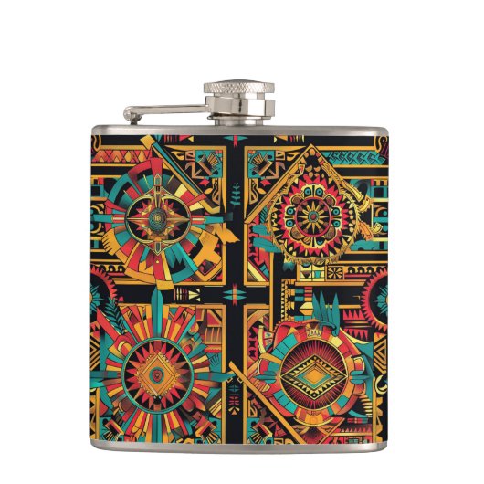 Betoverde kobalt "Aztec Dream" Flask Wrap Heupfles (Voorkant)
