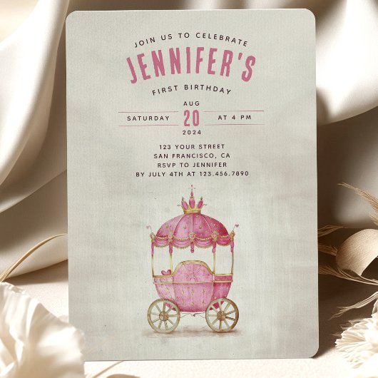 Betoverde koets eerste verjaardag kaart