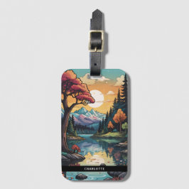 Betoverde Lakeside Serenity Sunset Landschap Bagagelabel