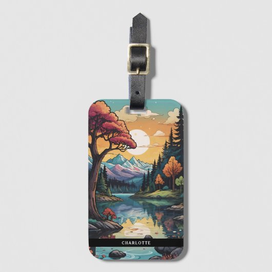 Betoverde Lakeside Serenity Sunset Landschap Bagagelabel (Voorkant (verticaal))