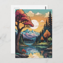 Betoverde Lakeside Serenity Sunset Landschap Briefkaart