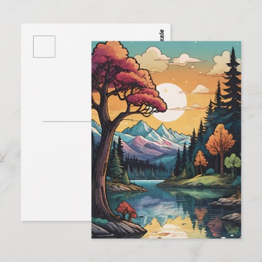 Betoverde Lakeside Serenity Sunset Landschap Briefkaart (Voorkant / Achterkant)