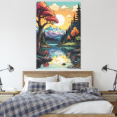 Betoverde Lakeside Serenity Sunset Landschap Canvas Afdruk (Insitu (Slaapkamer))