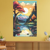 Betoverde Lakeside Serenity Sunset Landschap Canvas Afdruk (Insitu (Woonkamer))