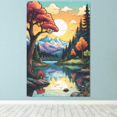 Betoverde Lakeside Serenity Sunset Landschap Canvas Afdruk (Insitu (Houten vloer))