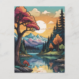 Betoverde Lakeside Serenity Sunset Landschap Feestdagenkaart