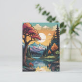 Betoverde Lakeside Serenity Sunset Landschap Feestdagenkaart (Staand voorkant)