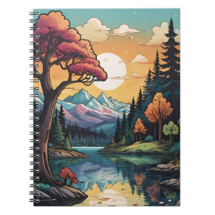 Betoverde Lakeside Serenity Sunset Landschap Notitieboek