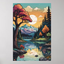 Betoverde Lakeside Serenity Sunset Landschap Poster