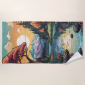 Betoverde Lakeside Serenity Sunset Landschap Strandlaken (Voorkant)