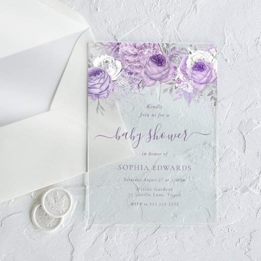 Betoverde Lavendel Baby Shower Acryl Uitnodigingen