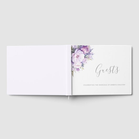 Betoverde Lavendel Paarse Bloemen Bruiloft Gastenboek (Volledig)