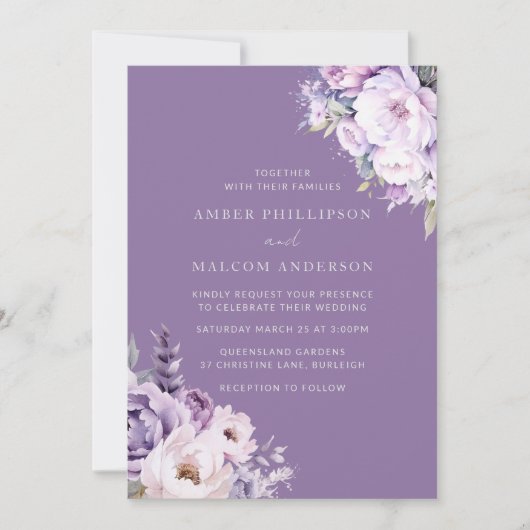 Betoverde Lavendel Paarse Bloemen Bruiloft Kaart (Voorkant)