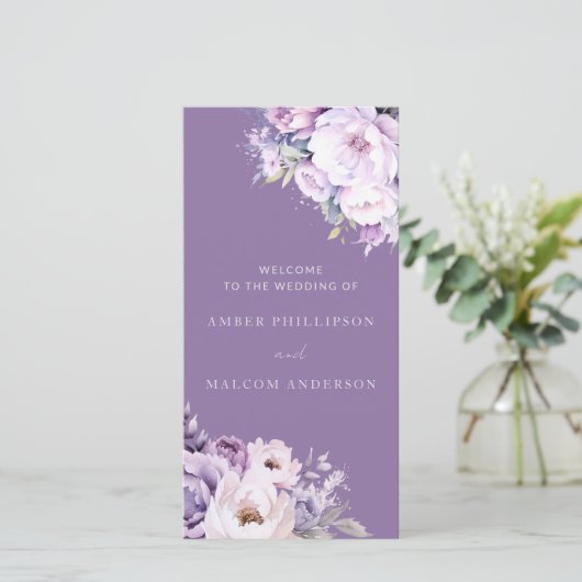 Betoverde Lavendel Paarse Bloemen Bruiloft Program (Staand voorkant)