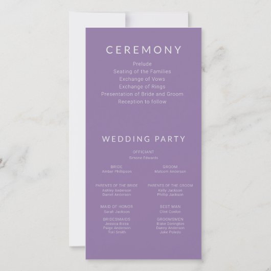 Betoverde Lavendel Paarse Bloemen Bruiloft Program (Achterkant)