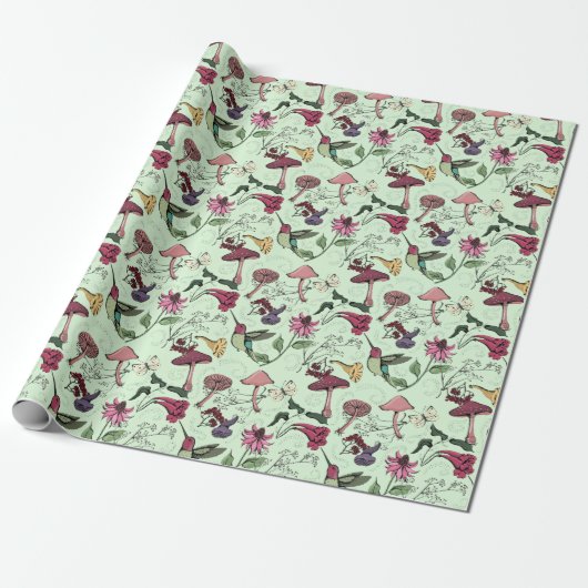 Betoverde Lentetuin Hummingbird Floral Cadeaupapier (Uitgerold)