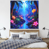 Betoverde levendige River Forest Dream Canvas Afdruk (Insitu (Slaapkamer))