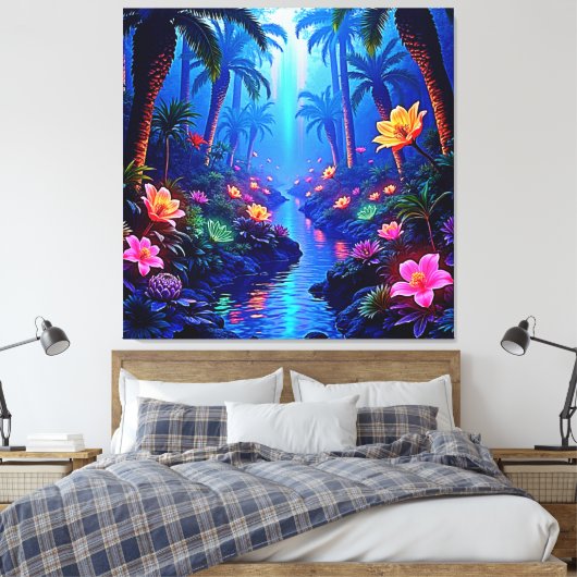 Betoverde levendige River Forest Dream Canvas Afdruk (Insitu (Slaapkamer))