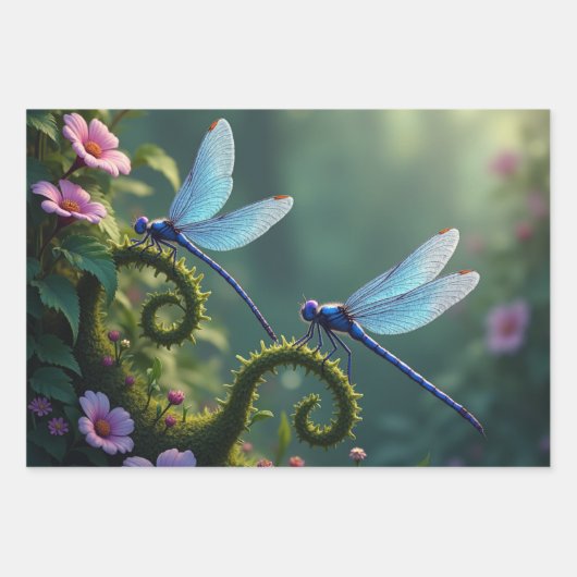 Betoverde Libelle Bloemenset Inpakpapier Vel (Voorkant)