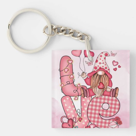 Betoverde Liefde Gnome Acryl Sleutelhanger (Voorkant)