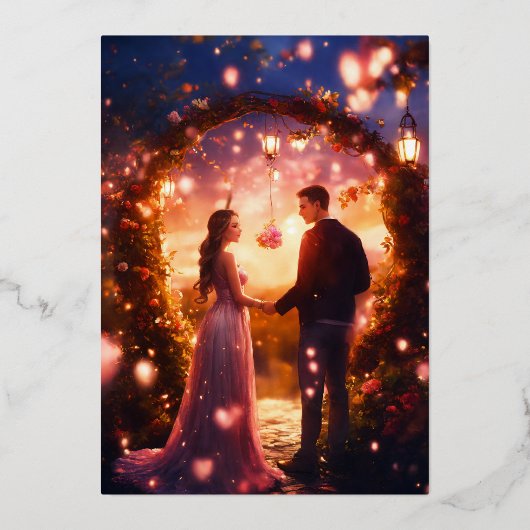 Betoverde Liefde: Magische Paar Bruiloft Kaart (Voorkant)