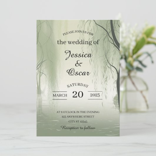 Betoverde loof elegantie lente geïnspireerde bruil kaart (Staand voorkant)