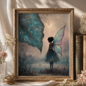 Betoverde Maanverlichte Bladfee Fantasie Kunst Poster