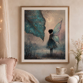 Betoverde Maanverlichte Bladfee Fantasie Kunst Poster
