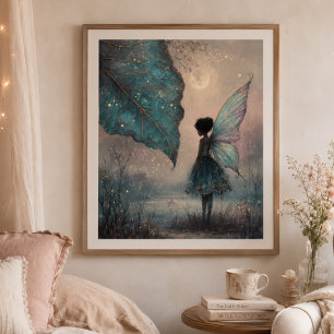 Betoverde Maanverlichte Bladfee Fantasie Kunst Poster