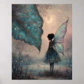 Betoverde Maanverlichte Bladfee Fantasie Kunst Poster (Voorkant)