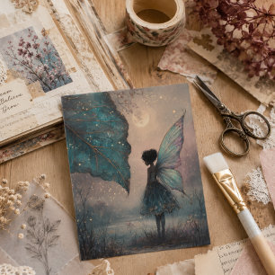 Betoverde maanverlichte bladfee watercolor fantasi inpakpapier vel