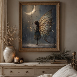 Betoverde Maanverlichte Bosfee Watercolor Kunst Poster