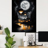 Betoverde maanverlichte vlucht -  heteluchtballon poster (Thuiskantoor)