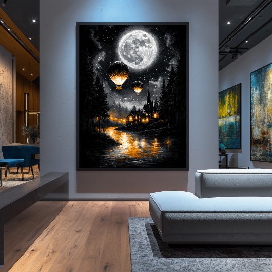 Betoverde maanverlichte vlucht -  heteluchtballon poster