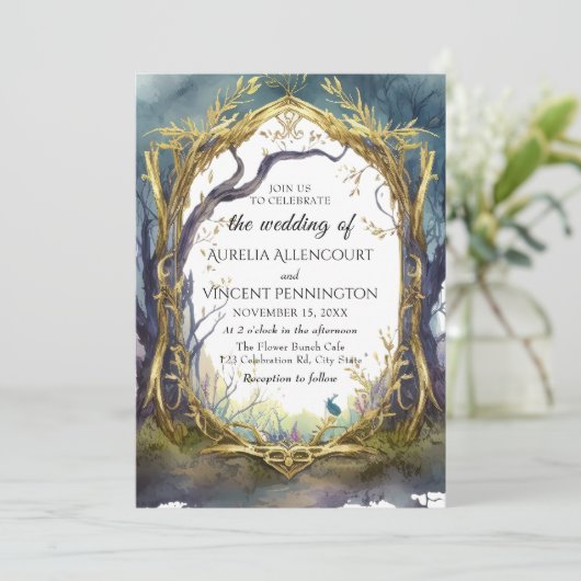 betoverde magische bos bruiloft uitnodiging (Staand voorkant)