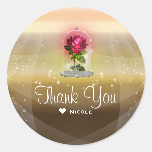 Betoverde Magische Rode Roos Bruiloft Aangepaste Ronde Sticker (Voorkant)
