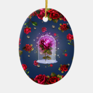 Betoverde Magische Rode Roos Schoonheid Keramisch Ornament