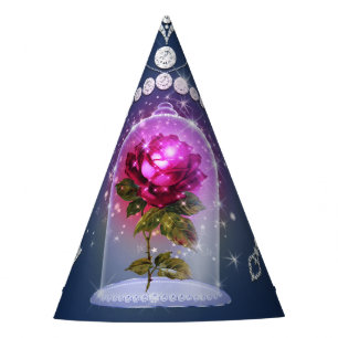 Betoverde Magische Rode Rose Blauw Bloemen Bling P Feesthoedjes