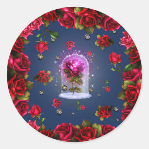 Betoverde Magische Rode Rose Blauw Bloemen Bling P Ronde Sticker