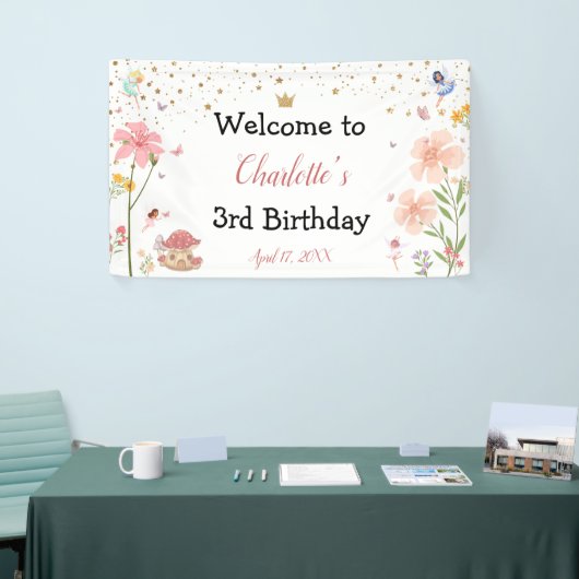 Betoverde Magische Tuin Bos Verjaardag Achtergrond Spandoek (Beurs)