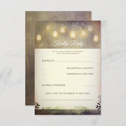 Betoverde Mason Jar Lights Bruiloft RSVP (Voorkant / Achterkant)