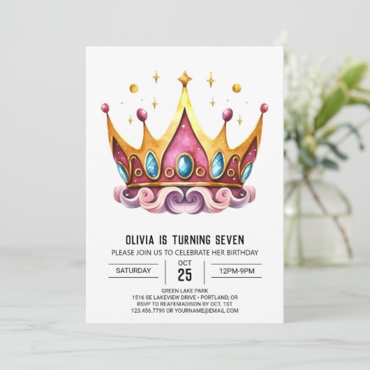 Betoverde meisje prinses kroonverjaardag kaart (Staand voorkant)