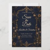 Betoverde Middernachtblauwe Herfstbruiloft Save The Date (Voorkant)